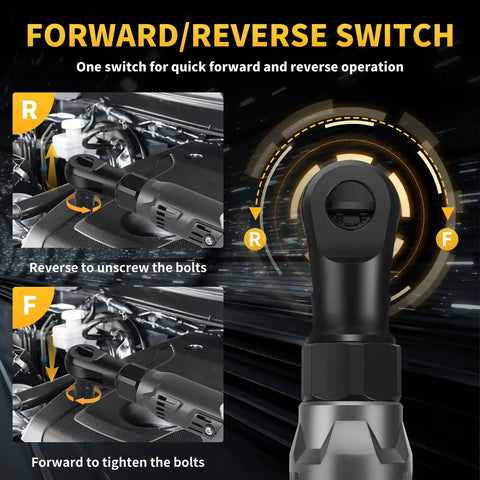 120Nm Cordless Ratchet Wrench With Brushless Motor, 21V Power, 200RPM, forward and reverse switch close-up graphic