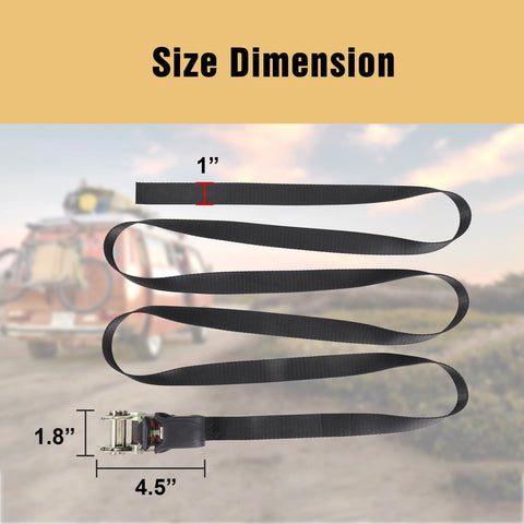 Endless Ratchet Strap Set 1 Inch Wide Heavy Duty Tie Down Straps 8 Feet Long Hookless Design shown with dimensions
