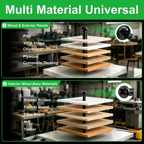 All In One Wood Screws Set In 410 Stainless Steel for Indoor Furniture on multi-material panels