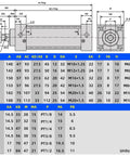 Technical diagram of Pneumatic Air Cylinder 63mm Bore and 200mm Stroke, Aluminum Body Built Tough With PT3/8 Port, showing dimensions and specifications