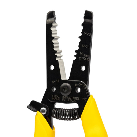 Reflex Super NM Cable Stripper for 12/2 and 14/2 solid NM wire, close-up of dual stripper heads and textured grip handles.