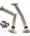 Heavy Duty Antique Brass Lid Support Hinge Pair With Pro Level Mounting Hardware For Retractable Cabinet Doors and Furniture Makeover Hassle Free Assembly with screws.