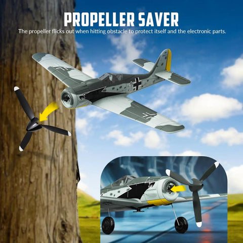 FW190 Fighter Remote Control RC Plane Dope Stability For Beginners And Pros 4CH RTF Airplane in flight with propeller saver