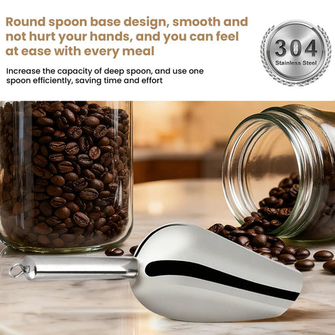 12 Oz 304 Stainless Steel Ice Scoop With Magnetic Hook Heavy Duty Bar Kitchen Scoop for Ice Maker and Freezer