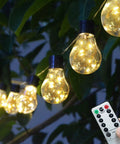 Battery Operated 25 Feet 100 LED Warm White Hanging String Lights With 20 Bulbs Remote Dimmable Eight Modes Memory Timer