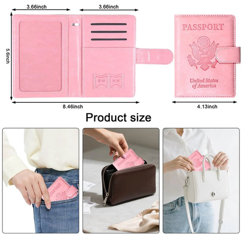 Level Up Your Vacation Vibe With This Sleek RFID Blocking Passport Holder, pink, 8.46x5.6 in, securely holds ID cards and tickets.