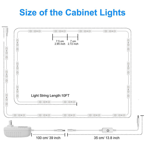 Flexible Jewelry Display Lighting For Showcases 10 Foot LED Strip In Bright White 6000K Includes Dimmer Switch And Power Adapter dimensions