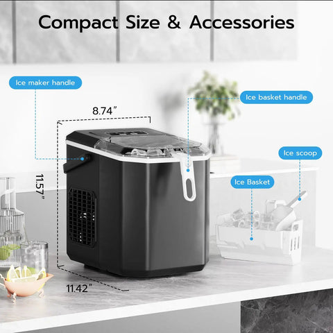 Countertop Bullet Ice Maker Delivers 26 Lbs Per Day Of Bullet Ice In 6 Minutes With Small And Large Ice Sizes, Self Cleaning