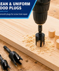 Premium 8 Piece Wood Plug Cutter Drill Bit Set Straight Tapered High Carbon Steel Construction cutting smooth dowel plugs in wood.