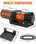 Heavy Duty 3500 Lb ATV Winch With Synthetic Rope And Wireless Remote dimensions and accessories for off road recovery.