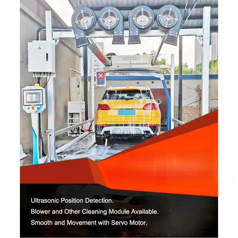 Heavy Duty Full Auto Car Wash Machine Non Contact High Pressure Cleaner With Air Dryer at service station with drying fans.