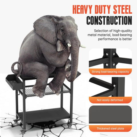 All Weather Outdoor Grill Table On Wheels For Patio Garden And Camping Heavy Duty Movable BBQ Prep Cart with elephant on top