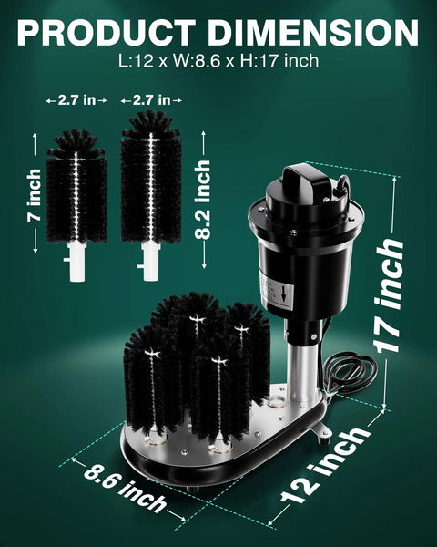 Hassle Free Commercial Countertop Glass Washer Features Five Turbo Brushes that scour bar stemware, 12x8.6x17 inch dimensions.
