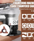 Ten Pack Hella Durable Carbide Chamfering Tool Bits For Pneumatic Mini Bevelers Plus Lathe Turning Inserts For Smooth Deburring On Wood Metal And Plastic With Classic Rounded R Edge Profile showing chamfering machine with R blade.