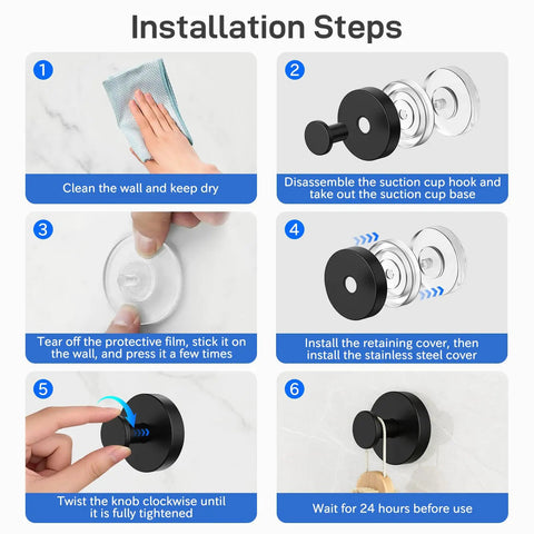 Stainless Steel Matte Black Suction Cup Shower Hooks 4 Pack Hella Strong Wall Mounted Bathroom Towel Holders With Non Marking Silicone Base And Zero Drill Mess On Glass Or Tile Walls