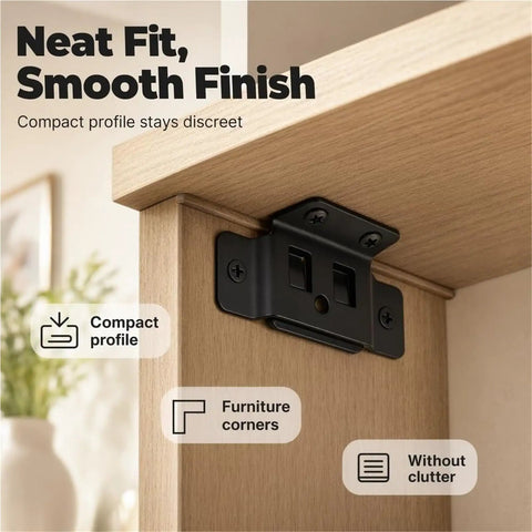 Heavy Duty Stainless Steel Hidden Corner Brackets With Screws installed on wooden furniture edge for secure fitting