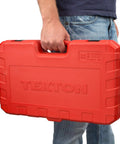 Person holding red case of 3/8 Inch Drive Hex Socket Set, 36-Piece With Inch And Metric Hex Bits And Long Sockets, Includes 1/8 To 3/8 In And 3 To 10 Mm, Beefy Chrome Steel For Auto, Home, And Garage Projects