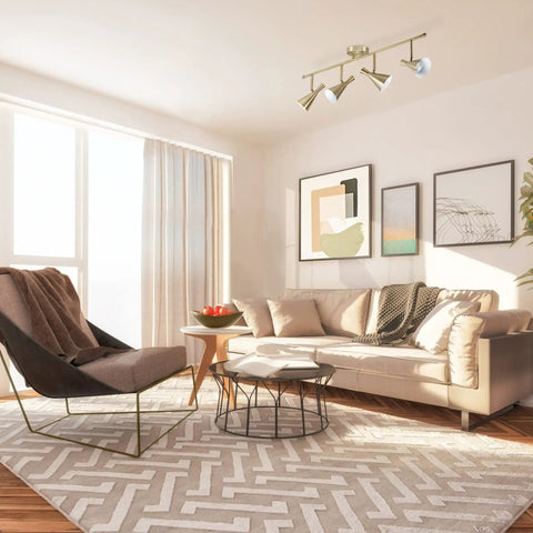 Sabrina 4-Light Matte Brass Track Lighting With Pivoting Heads for living room ceiling, spotlight on modern decor setup