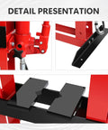 Close-up details of Heavy Duty 12 Ton Hydraulic H Frame Shop Press For Garage Floor And Benchtop Use With Adjustable Bed Stamping Plates Pressure Gauge And Manual Hand Pump Red