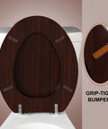 Elongated Wood Toilet Seat With Zinc Alloy Hinges Easy To Install And Clean Anti Pinch Design Durable Dark Brown Finish