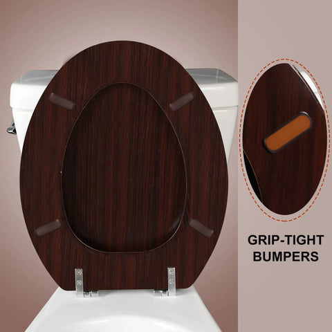 Elongated Wood Toilet Seat With Zinc Alloy Hinges Easy To Install And Clean Anti Pinch Design Durable Dark Brown Finish