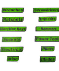 Ultra Strong Magnetic Tool Box Labels Set, 12 Pack For Tool Chests And Metal Tool Boxes, green labels with tool names