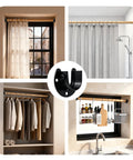 Stainless Steel Closet Rod Holders Set For 1-1/4 Inch Poles, U-Shaped Wall Mount Brackets End Supports, Anti Slip Locking Design, Durable Black Finish, 2 Pack on closet rod, shower curtain, and shelf installations