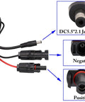 Solar Panel To DC 5.5mm X 2.1mm Male And Female Adapter Cable, 1.5m 16AWG Extension with polarity safe connectors