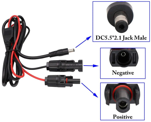Solar Panel To DC 5.5mm X 2.1mm Male And Female Adapter Cable, 1.5m 16AWG Extension with polarity safe connectors
