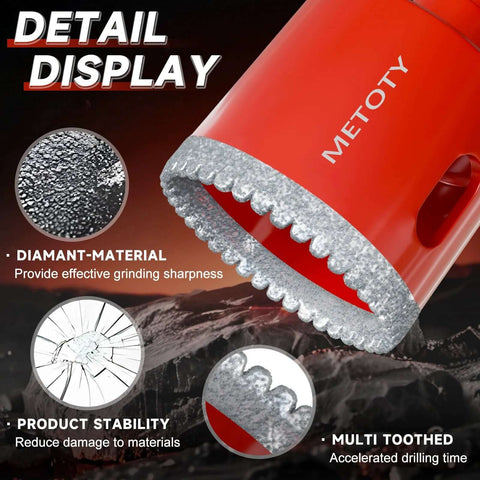 Diamond hole saw drill bit set with serrated diamond core bits in orange housing