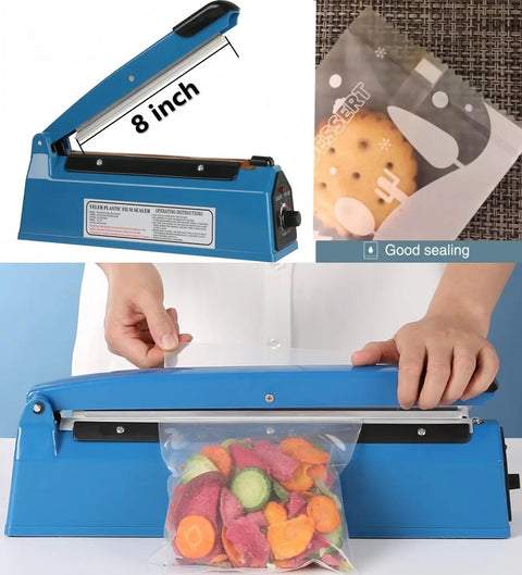 8 Inch Impulse Heat Sealer For Plastic Bags Manual Tabletop Sealer with Adjustable Temperature sealing colorful foods in bag