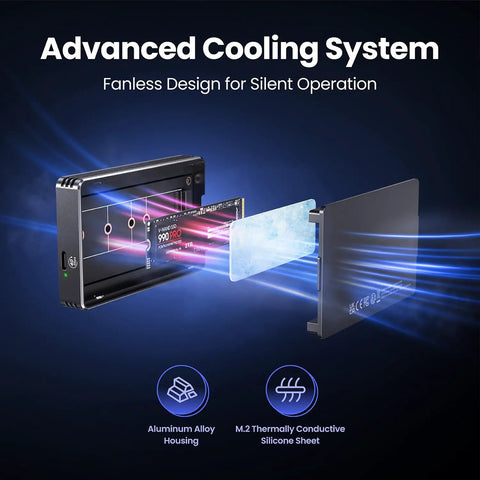 Blazing Fast External Ssd Enclosure For M2 Nvme Drives Featuring Usb 4 And Thunderbolt 4 showcasing advanced cooling system with aluminum alloy housing.
