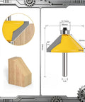 Top Shelf Five Piece Chamfer Router Bit Set With Quarter Inch Shank; angled chamfer bit for crisp bevel cuts, tungsten carbide tip.