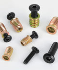 Woodworking Threaded Inserts and Bolts Kit For DIY Furniture Repair, 40 Sets, 1/4-20 x 19/32 Inch Inserts, screws, and hex socket bolts.