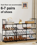 Heavy Duty Black Metal Shoe Rack With Four Tiers And Three Rows, displaying organized sneakers and shoes in a stylish setup.