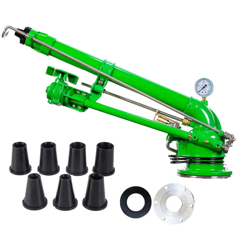 Irrigation Sprinkler With Pressure Gauge For Farms, 2 Inch Spray Gun, 360 Degree Rotary Sprinkler, flange connection parts