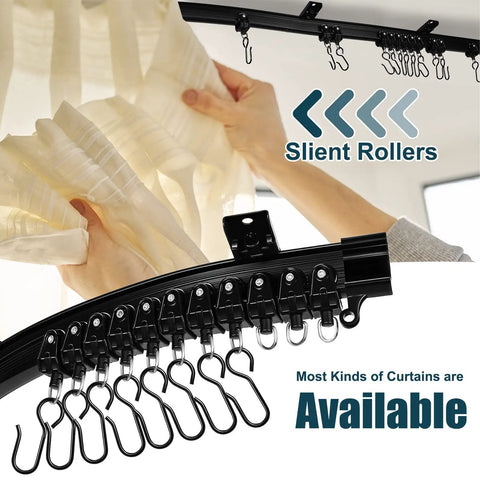 Flexible Bendable Ceiling Curtain Track System for Windows Bunk Beds Doors Showers RVs and Room Dividers No Drill Install Cut to Length 16.4 Feet Black with silent rollers and hooks