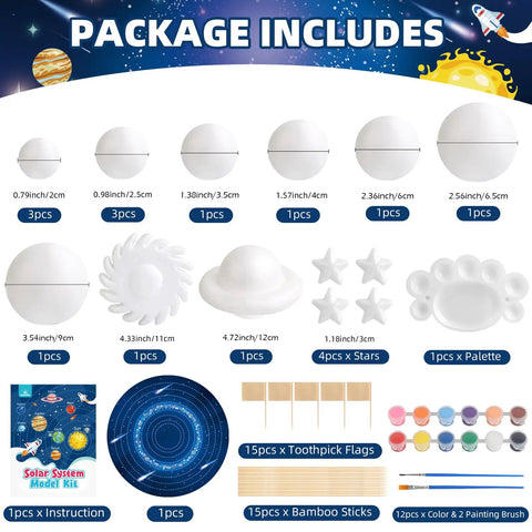 Hands On Solar System Project Kit For Kids Ages 3 To 5 with Foam Planets, Balls, Stars, Sticks, Flags, and Palette