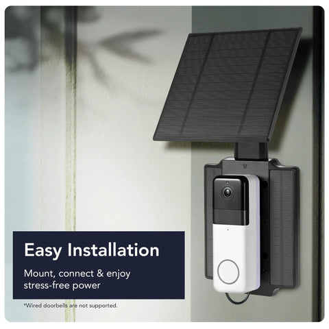 Universal Solar Charger For Ring Battery Doorbell Series And Wyze Wireless Video Doorbell Pro mounted outdoors