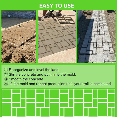 Instruction guide showing Oversized Walk Maker Concrete Molds 10 Grid Paver Form No Brainer DIY Pathway Lawn Patio Garden in use