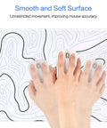 White Topographic Gaming Mouse Pad Desk Mat with hand using a mouse, extra long 31.5 by 11.8 inches ultra smooth breathable surface.