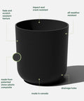 Round Black Plastic Planter Pots With Drainage Holes For Indoor Outdoor Use, Durable Plastic Stone Composite Planters Weatherproof