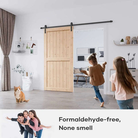 42 Inch By 84 Inch Sliding Barn Door Solid Spruce Slab Interior Door installed in room with kids playing