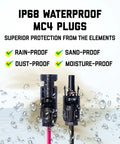 MC4 Solar Panel To Portable Power Station Adapter Cable with waterproof MC4 plugs showcasing rain, sand, and dust protection.