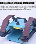 UILMLIO 950W Mini Electric Belt Sander Benchtop Grinder with adjustable speed, double head design for efficient sanding.