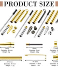 Slimline Pen Kit Set 30 Wood Turning Twist Pen Kits with refills shown with components in gold and silver.