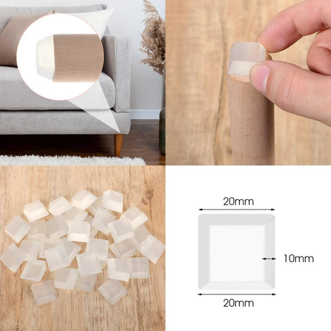 Thirty Two Piece Clear Rubber Bumpers Super Sticky Self Adhesive Pad Large Square Design used on furniture legs for protection.
