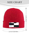 Size chart for Black And White Piano Plate Grid Knit Beanie Soft Acrylic Winter Hat For Freezing Temperatures, shown with dimensions.