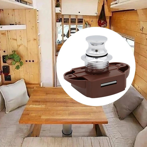 Push Button Latch Lock For RV Cabinet Drawer Door 26mm Diameter Fit 14 To 22 mm Panels Easy Install shown in camper interior