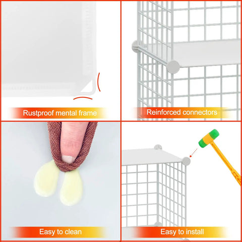 Freely Combinable 12 Cube Wire Storage Organizer Shelf with rustproof frame, reinforced connectors, easy cleaning and installation features